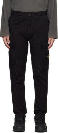 Stone Island Pantalon cargo noir en sergé extensible de coton SUPIMA®