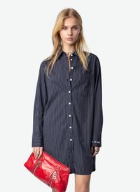 Zadig&voltaire - Robe courte en coton rayé - Taille L - Bleu