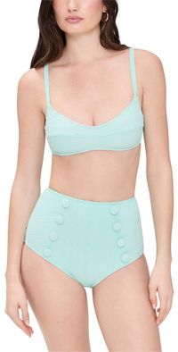 Lisa Marie Fernandez Balconette High-Waist Bikini Set Seafoam Seersucker 3