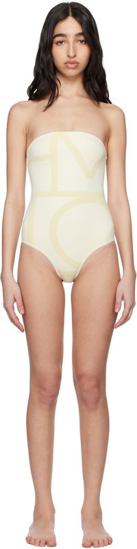 TOTEME Maillot de bain sans bretelles beige à monogramme