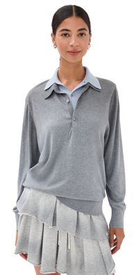 Acne Studios Silky Wool V-Neck Sweater Sky Blue/Light Grey Melange M