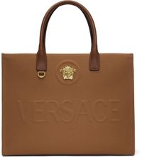 Versace Tan 'La Medusa' Canvas Large Tote
