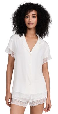Eberjey Malou Lace Shorts Pajama Set Ivory M