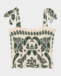 Ramatuelle Smocked Shoulder-Tie Top
