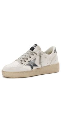 Golden Goose Ballstar 2 Leather Upper and Spur Laminated Star Glitter Heel Sneakers White/Silver 37
