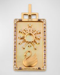 18K Yellow Gold Pendant with Yellow Mother of Pearl, Color Changing Garnet and GH-SI Diamonds
