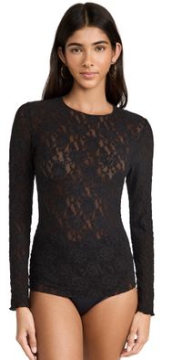 Hanky Panky Signature Lace Unlined Long Sleeve Top Black L