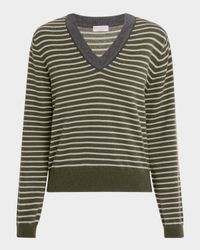 Striped Wool-Cashmere V-Neck Sweater