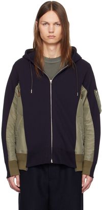 sacai Navy & Khaki Paneled Hoodie