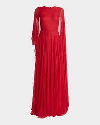 Chiffon Draped Cape Gown