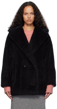 Max Mara Black Olga Short Faux-Fur Coat