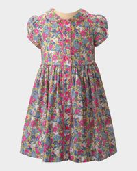 Girl's Peony Floral-Print Collared Dress, Size 2-10