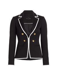 Women's Mya Tipped Double-Breasted Blazer - Black Off White - Size 14
