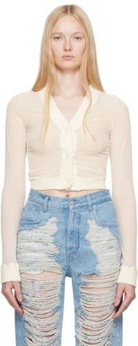 MM6 Maison Margiela Off-White Elastic Jersey Mesh Long-Sleeved Cardigan