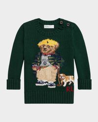 Boy's Polo Bear Cotton Wool Crewneck Sweater, Size 3M-24M