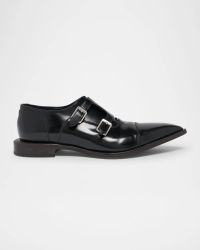 Men's Leather Point-Toe Double-Monk Strap Loafers