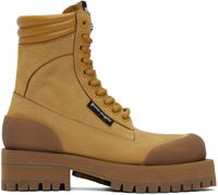 Palm Angels Tan Paneled Ankle Boots
