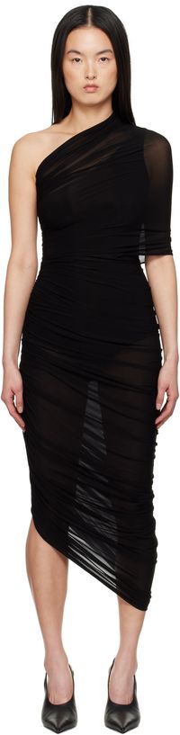 Magda Butrym Black One Shoulder Draped Midi Dress