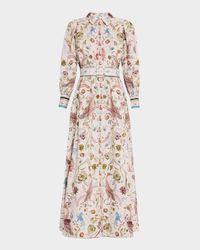 Belted Floral & Animal-Print Maxi Shirtdress