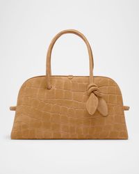 Le Turismo Croc-Embossed Suede Top-Handle Bowling Bag