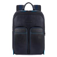 Piquadro - Sac à dos en cuir avec poche - Taille Unique - Bleu