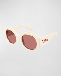 Logo Acetate Round Sunglasses