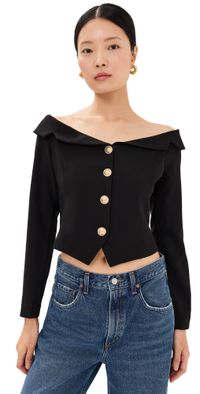 endless rose Stretched Off Shoulder Blazer Top Ivory L