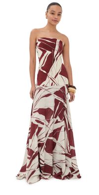 Silvia Tcherassi Muriel Dress Beige Burgundy XS
