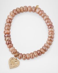 Icon Wallpaper Diamond Heart Charm on Mystic Brown Moonstone Bead Bracelet