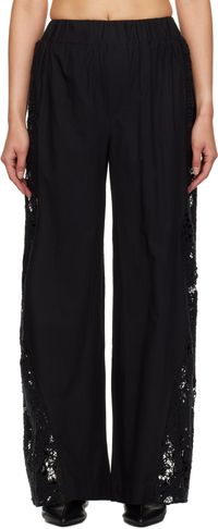 SEA NY Pantalon de détente Sabine noir à panneaux brodés