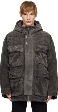 WOOYOUNGMI Blouson gris à capuche et à poches soufflet