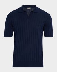 Men's Cotton Rib Johnny-Collar Polo Sweater