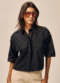 Nitah - Chemise col classique en coton - Taille L - Noir