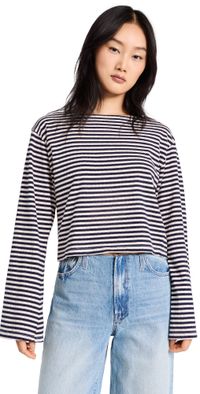 MOTHER The Skiper Bell Top Navy Stripe XL