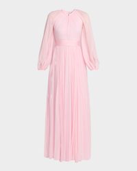 Balloon-Sleeve Silk Chiffon Gown