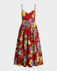 Tropical-Floral Cotton Poplin Dress