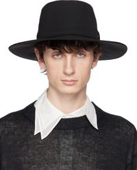 YOHJI YAMAMOTO Black Wool Gabardine Wide Middle Brim Hat