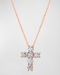 18K Gold 6-Stone Shared Prong Round Diamond Cross Necklace, 1.50tcw, 16"L