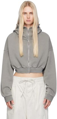 Entire Studios Pull à capuche écourté gris à glissière