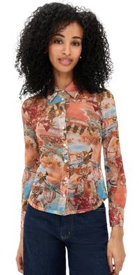 L'AGENCE Indiana Fitted Blouse Multi Collage M