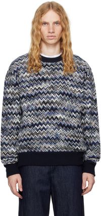 Missoni Blue Zigzag Wool Crewneck Sweater