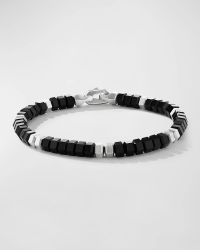 Men's Hex Bead Bracelet in Silver with Black Onyx, 6mm, 7.5"L