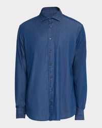 Men's Denim Spread-Collar Sport Shirt