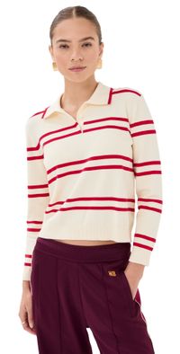 State & Lake Long Sleeve Striped Polo Green/White L