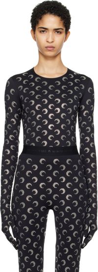 Marine Serre Black Recycled Moon Strass Jersey SS Crewneck Top