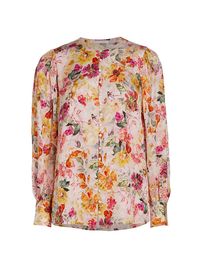 Women's The Wendy Embroidered Silk-Blend Blouse - Wonderland Print - Size XL
