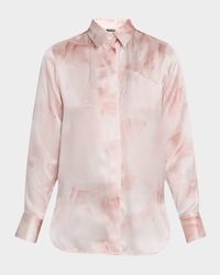 Neck-Tie Silk Button-Down Blouse