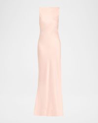 Boat-Neck Cowl Backless Crepe Back Satin Gown