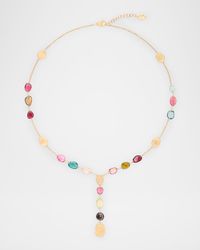 18K Lunaria Tourmaline Lariat Necklace with Mixed Tourmalines