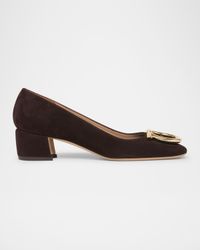 Mara Suede Gancini Block-Heel Pumps